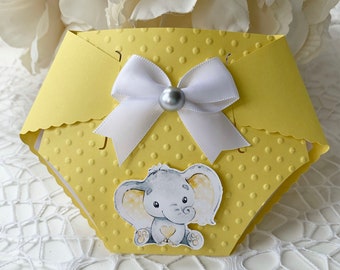 Yellow Elephant Baby Shower Invitation in the shape of Diaper/ Nappy SET OF 10