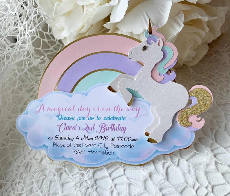 10 Rainbow Unicorn Invitations Handmade Etsy