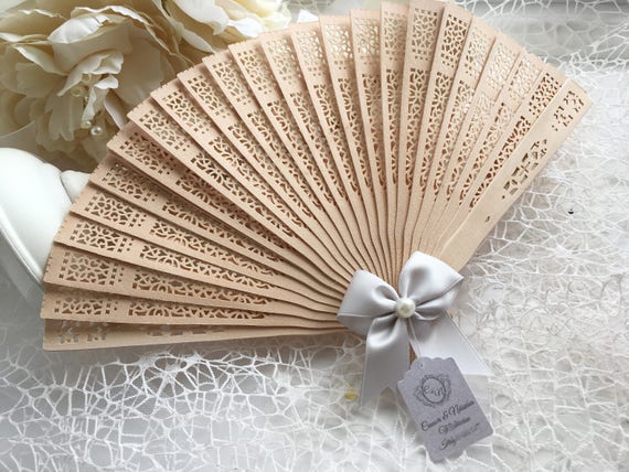 10 Summer Wedding Hand Fans Guest Gift With Personalised Tag