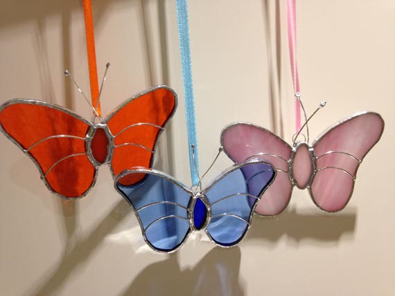 Hand Blown Glass Butterfly Ornament With Purple Wings D