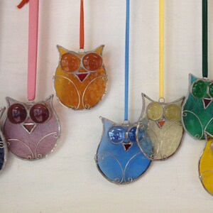 Stained glass googly eyed Owl sun catcher, hanging, decoration image 5