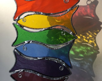 Handmade Rainbow fish - 7 fish - NHS - stained glass hanging, decoration, sun catcher