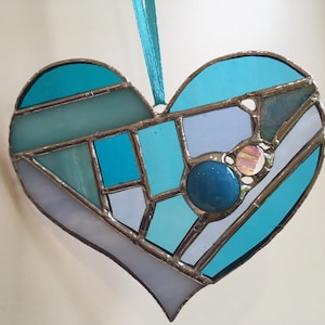 Handmade Stained glass patchwork heart sun catcher, decoration, hanging