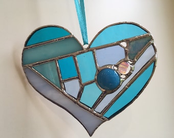 Handmade Stained glass patchwork heart sun catcher, decoration, hanging