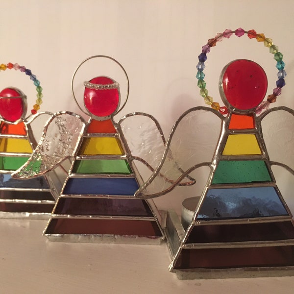 Stained glass Rainbow Angel NHS tea-light holder/stand