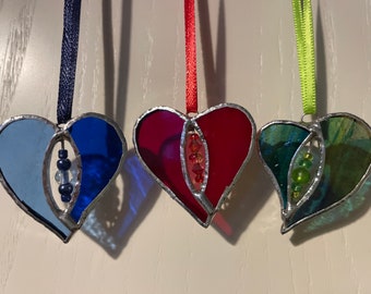 Handmade Stained glass mini heart sun catcher, hanging, decoration