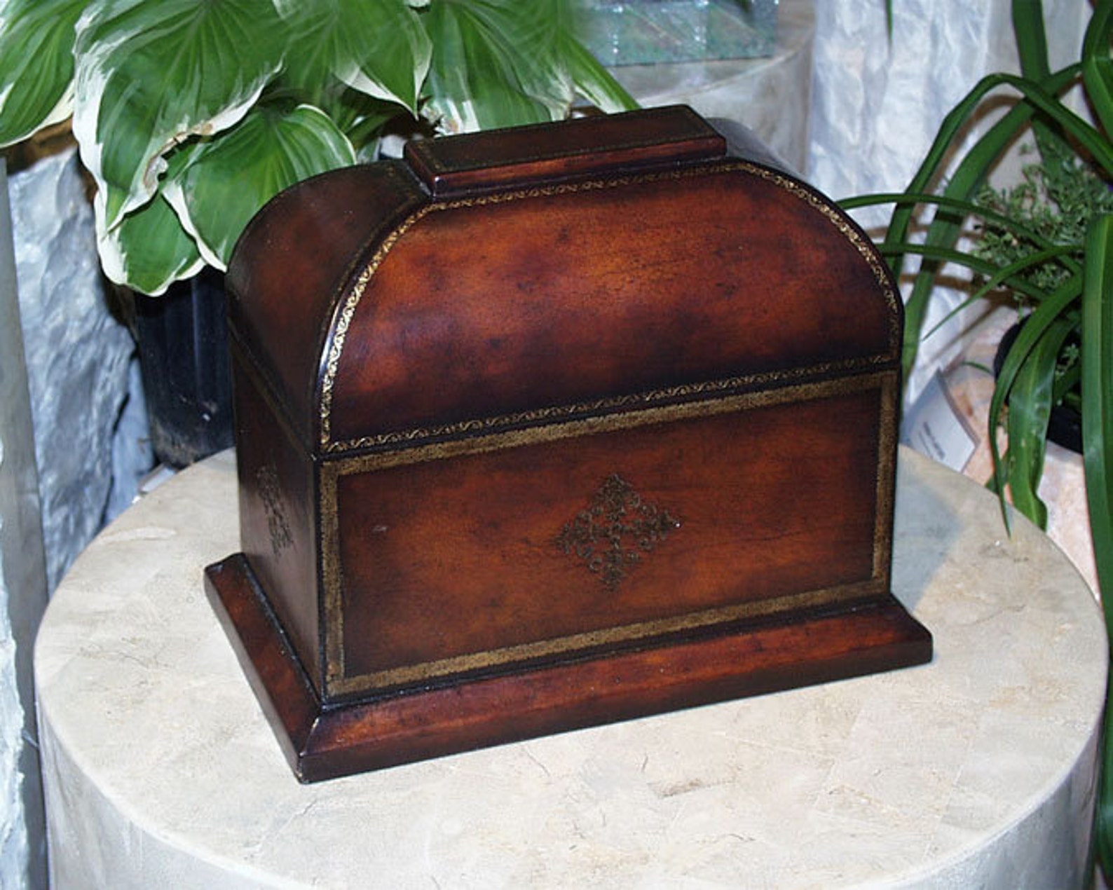 Antique GENUINE Leather with Real Gold Leaf Embossing Box with Etsy