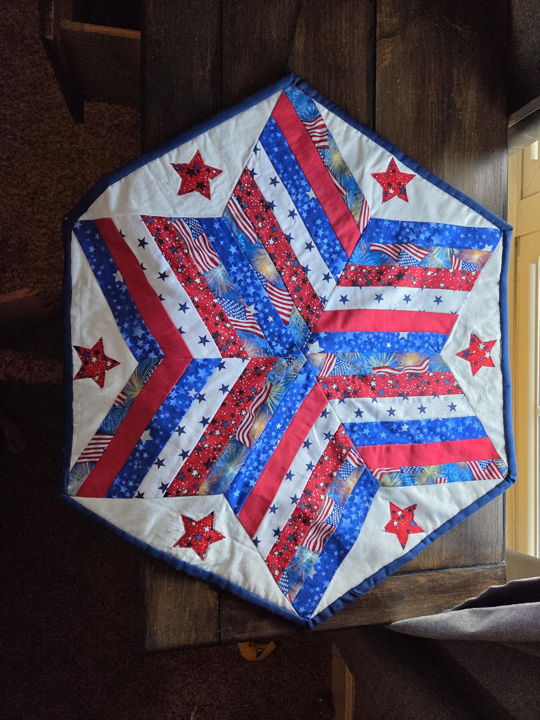 Patriotic Star Table Topper | Quilted Americana Décor | Red, White ...