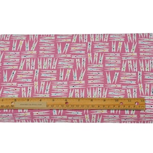 1/2 Yard Clothes Pins Pink Novelty Fabric 100% Cotton