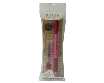 Bohin France Extra Fine 0.9mm Lead Mechanical Chalk Pencil with Eraser and 6 Pink Refill, Mechanical Pencil, Fabric Pencil