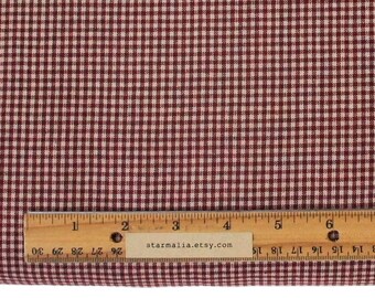 1/2 Yard Homespun Fabric Pattern 1382-13 Burgundy and Cream Small Check, Rustic, Plaid, Check, Primitive, Woven, Rag Quilting, Doll Making