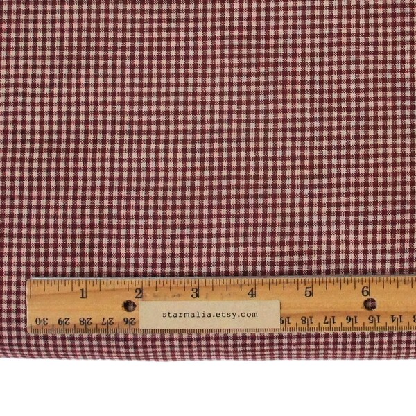 1/2 Yard Homespun Fabric Pattern 1382-13 Burgundy and Cream Small Check, Rustic, Plaid, Check, Primitive, Woven, Rag Quilting, Doll Making