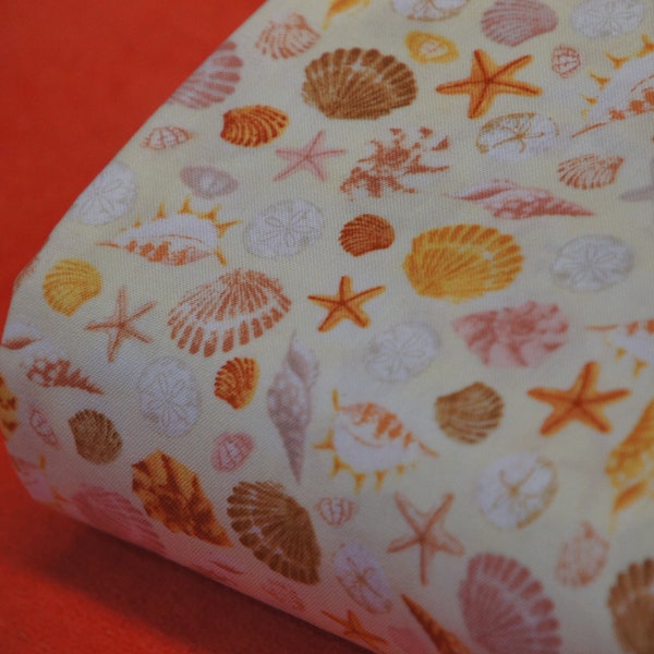 1/2 Yard Beach, Sand, Sea Shells, Timeless Treasures Fabric, 100% Cotton