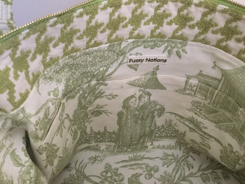 Overnight tote or carry-on bag in large houndstooth fabric