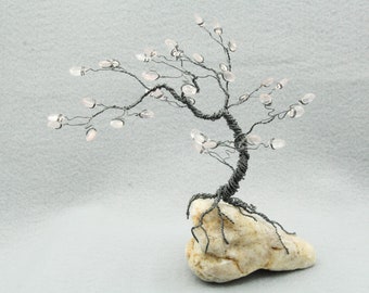 Cherry Blossom - Rose Quartz Beaded Wire Tree Sculpture