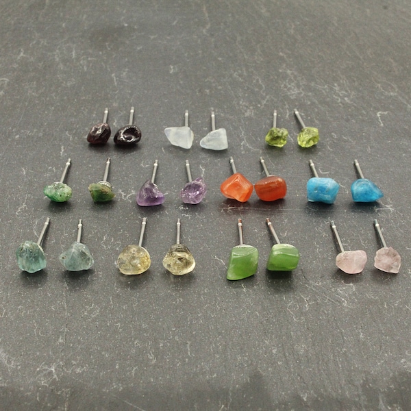 Tiny Gemstone Stud Earrings | 3-5mm Hypoallergenic