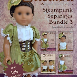 Steampunk Separates 3 Doll Clothes Pattern Bundle, Fits 18 Inch Dolls, Digital PDF Instant Download