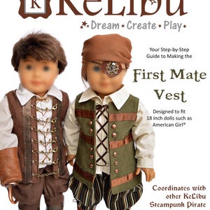 Steampunk Pirate First Mate Vest Sewing Pattern, Fits 18 inch Dolls, Digital PDF Instant Download