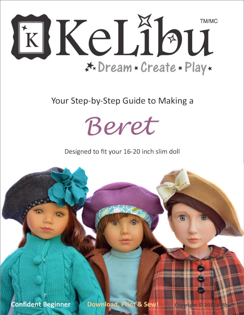 Beret Doll Clothes Pattern for 16 to 20 Inch Sim Dolls PDF image 1