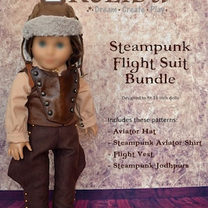 Steampunk Flight Suit Doll Clothes Pattern Bundle, Fits 18 Inch Dolls, Digital PDF Download