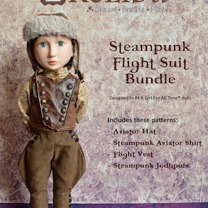 Steampunk Flight Suit Doll Clothes Pattern Bundle, Fits A Girl For All Time® Dolls, Digital PDF Download