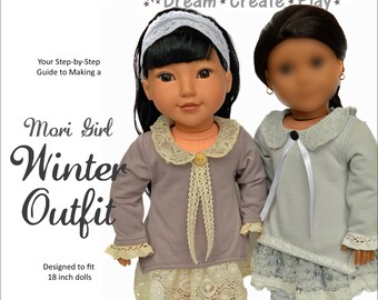 Winter Doll Dress Sewing Pattern, Mori Girl,  Fits 18 Inch Dolls, Digital PDF Instant Download