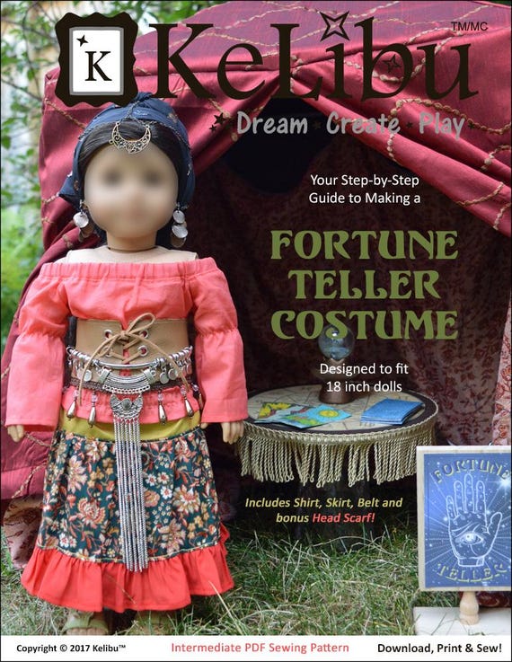 Fortune Teller Costume Sewing Pattern, Fits 18 inch dolls, Digital PDF Download