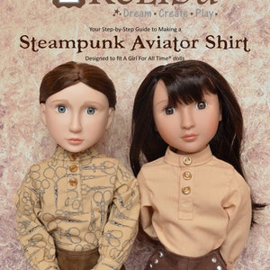 May include: A sewing pattern for a steampunk aviator shirt designed for a Girl For All Time doll. The pattern includes instructions for sewing the shirt and is available as a downloadable PDF.