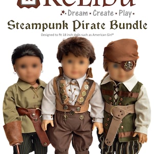 Steampunk Pirate Costume Sewing Pattern, Fits 18 inch Dolls, PDF Pattern Bundle, Digital PDF Instant Download