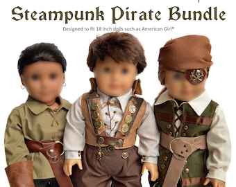 Steampunk Pirate Costume Sewing Pattern, Fits 18 inch Dolls, PDF Pattern Bundle, Digital PDF Instant Download
