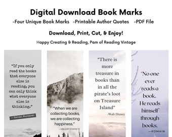Nature Theme Book Marks with Inspiring Author Quotes Digital Download  PDF File 4 Bookmarks Great Gift for a Book Lover or Reader