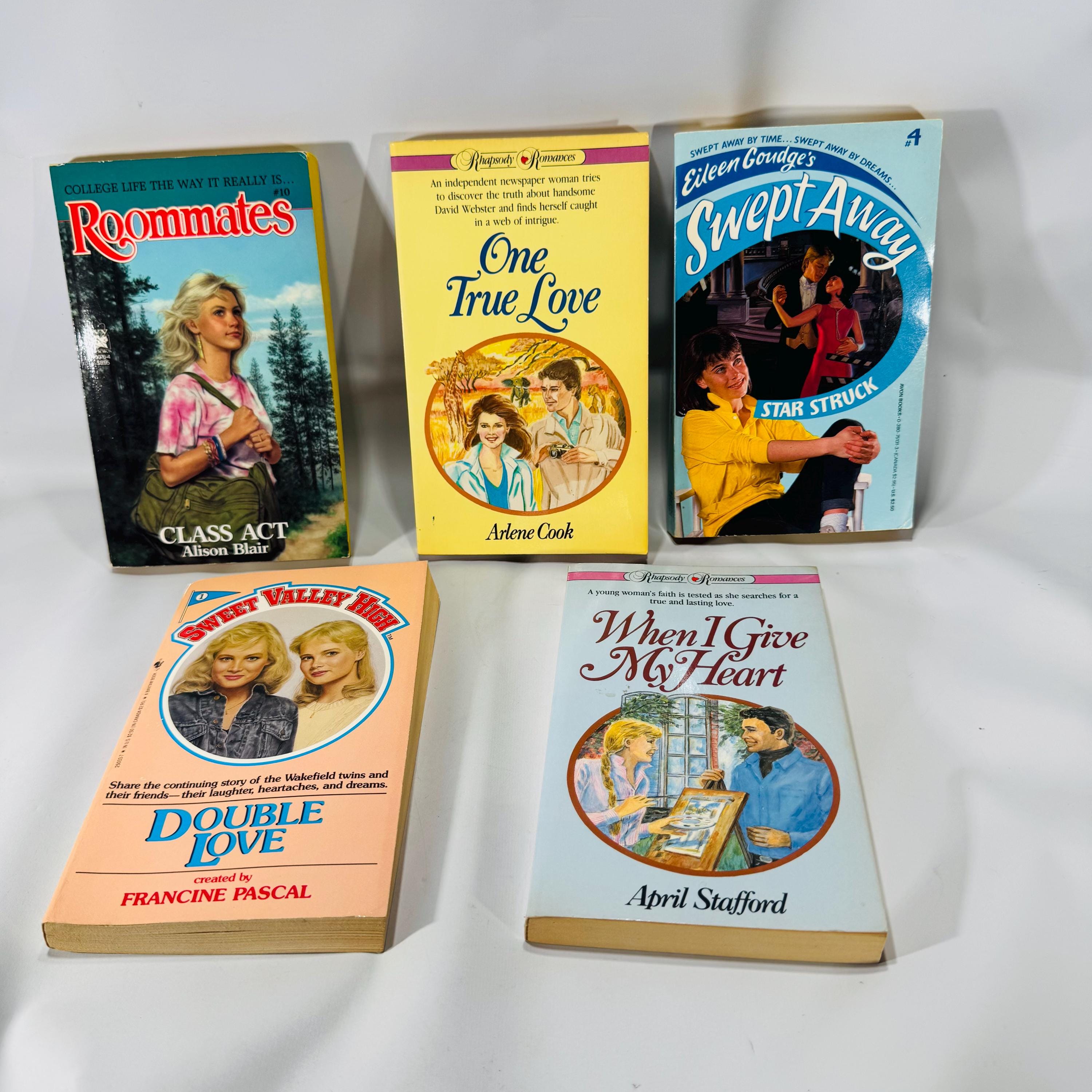 Vintage YA Romance Book Bundle- 1980s Teen Paperbacks Set of 5 Sweet Valley High, Rhapsody, Roommates Collection