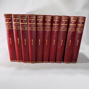 Vintage Book of Knowledge Set | 1950 Grolier Encyclopedia | 20 Vol. Red Hardcover Children&#39;s Learning Reference | Illustrated