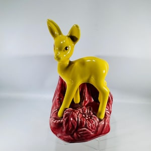 Vintage Shawnee Pottery Deer Planter | yellow fawn ceramic planter | mid century kitsch decor