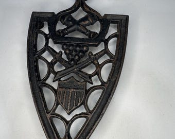 Vintage Cast Iron Sad Iron Trivet Patriotic Military Iron Rest Americana Decor Primitive Laundry Room Gift