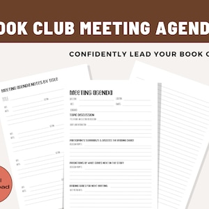 Book Club Printable Meeting Agenda & Meeting Agenda by Title Track Follow Outline to Lead Discussion with Confidence PDF Letter Planner image 1