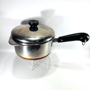 Vintage Revere Ware 2 Qt Saucepan Copper Bottom Stainless Pot Lid Double Boiler Insert Serving Bowl Collectible Cookware