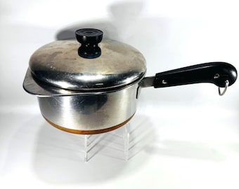 Vintage Revere Ware 2 Qt Saucepan Copper Bottom Stainless Pot Lid Double Boiler Insert Serving Bowl Collectible Cookware