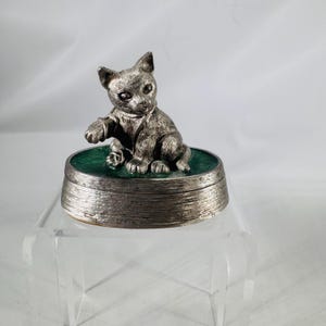 Kingspoint Cat Nap Pewter Trinket Box – Bejeweled Hinged, Miniature Keepsake