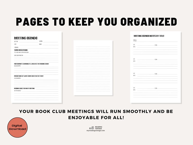 Book Club Printable Meeting Agenda & Meeting Agenda by Title Track Follow Outline to Lead Discussion with Confidence PDF Letter Planner image 5