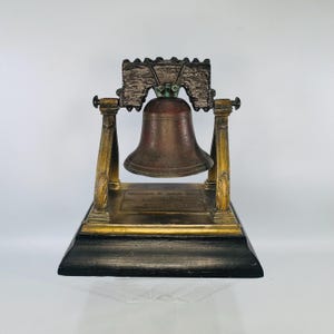 Vintage Advertising Liberty Bell Paperweight William F Almy Co Providence RI Bronze Tone Desk Accessory, Industrial Souvenir
