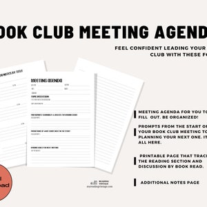 Book Club Printable Meeting Agenda & Meeting Agenda by Title Track Follow Outline to Lead Discussion with Confidence PDF Letter Planner image 6