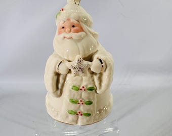 Lenox Santa Ornament | Ivory Porcelain Christmas Decor | Vintage Santa Holding Star | Holiday Collectible | Circa 1990s | 4x3 Inches