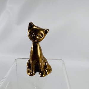 Vintage Brass Cat Figurine | Mid Century Modern Solid Brass Cat Decor | Small Minimalist Kitty Statue Retro Animal Collectible 2.14 Inches