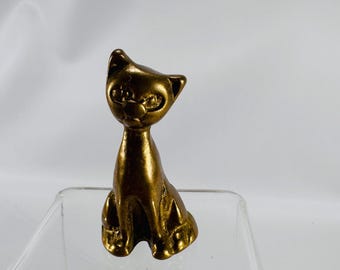Mid Century Modern Brass Cat Figurine | Retro Kitty Statue