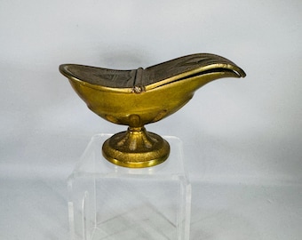 Vintage Brass Incense Boat | hinged liturgical vessel | pedestal altar incense holder