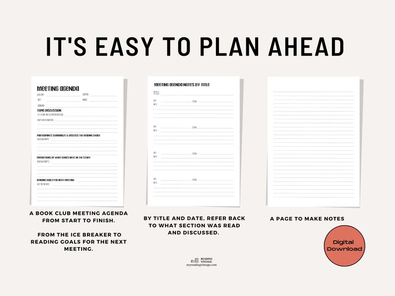 Book Club Printable Meeting Agenda & Meeting Agenda by Title Track Follow Outline to Lead Discussion with Confidence PDF Letter Planner image 2