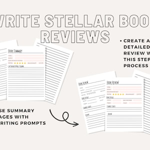 Book Review & Summary Template System Basic Writing Prompts for Book Club Quality Reviews Character Plot Event Quotes Printable Pages PDF A5