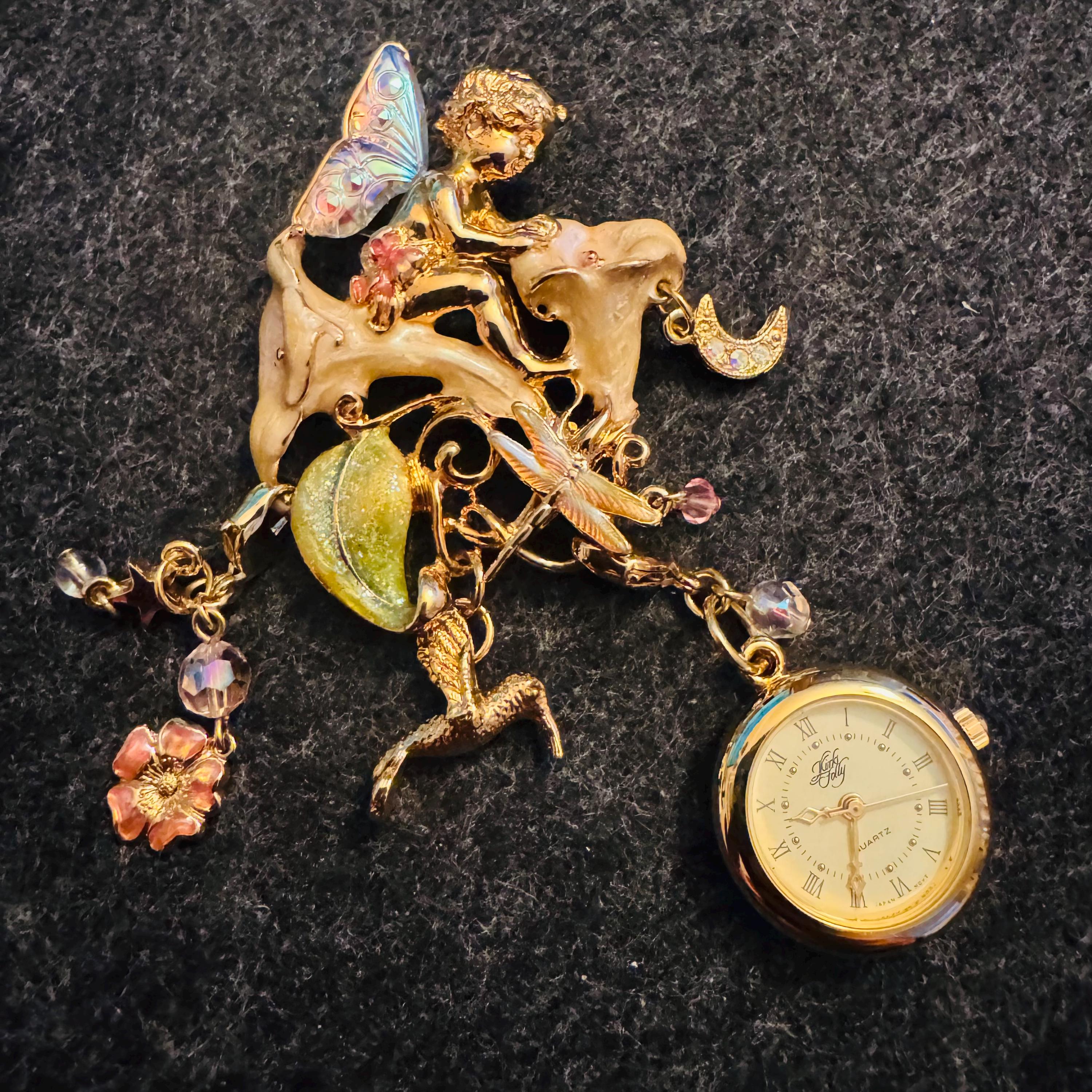 Vintage Kirks Folly Moon Phase Angel Charm Watch Bracelet Boxed Kirks Folly Women Wristwatches for sale | eBay main image 2