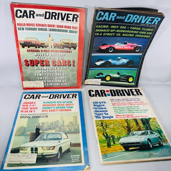 Vintage Car and Driver Magazine Lot 4 Issues 1963 1966 1968 Automotive Magazine Road Tests Racing Ads Garage Find